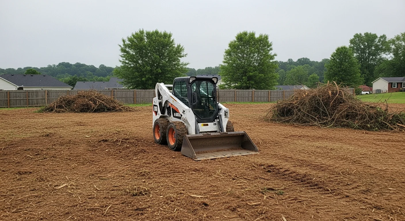 Land clearing equipment removing brush and vegetation from an overgrown property